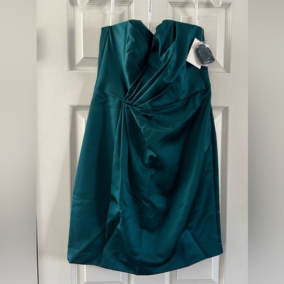 David’s Bridal Teal turquoise satin strapless mini dress size women’s 10 - Picture 1 of 4